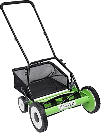 Tondeuse à gazon manuelle à 5 lames de 40,6 cm avec hauteur de tonte réglable sur 9 positions, coupe-herbe avec récupérateur d'herbe pour cours, parcs et autres types de pelouses