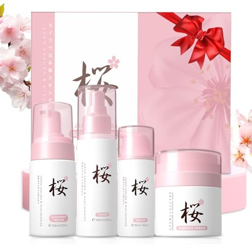 BeauBase Sakura Skincare Kit, Cuidado Facial Mujer Kit Regalo, 4 unidades Humectante Facial Adolescentes, Skincare Coreano Set para Hidratante Nutritivo Suavizante (B)
