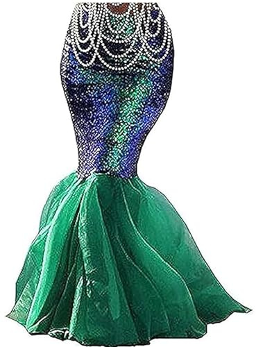Cusghjbsg Women Halloween Mermaid Costumes High Waist Sequin Scales Bodycon Fishtail Skirt Masquerade Cosplay Party Outfits (Green B, XL)