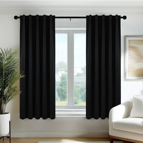 Deconovo Tende Oscuranti per Interni 70x150 cm, 2 Pezzi, Nero - Termiche Isolanti e Moderne con 3 Modi di Montaggio - Ideali per Finestre Camera da Letto e Soggiorno