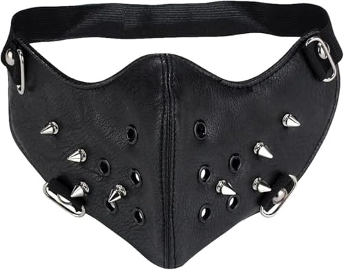 Masque Gothique Steampunk Masque Unisexe Rock Rider Gothique PU Cuir Clouté Demi-Masque pour Costume De Cosplay, Black, One Size