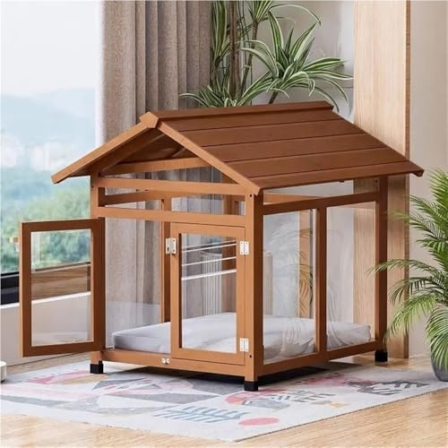 Utlgvnwn Dog House Outdoor, Wooden Dog House Furniture, Solid Wood Pet Kennel Indoor, Weatherproof Wooden Dog Shelter for Medium Sized Dogs(Brown)