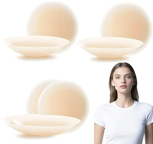 Fevaeno Pasties en silicone, 8 pièces Autocollants auto-adhésifs pour tétons pour femmes avec protection des tétons, Pasties en silicone lavables et réutilisables pour femmes ultra-minces, rondes, 8,5