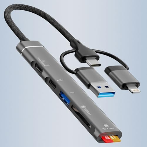 USB C Hub 5 in 3 Splitter Multiport Adapter M-acbook USB Adapter with SD & TF Card Reader, USB Ports, Type C Port, Lightning, USB C Hub 3.0 for MacBook Air/Pro, Galaxy, iPad