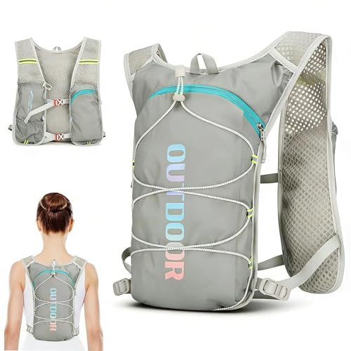 MUNTE Zaino Trail Running 5L, Grigio Gilet da Corsa in Nylon, Gilet Running Donna con Strisce Riflettenti, Unisex, Adatto per La Corsa, L'arrampicata e i Viaggi