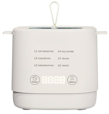 Mini scaldauova elettrico intelligente, design con capacità di 4 uova, prepara senza sforzo uova morbide, medie o sode. Dispone di spegnimento automatico e funzioni di allarme acustico.