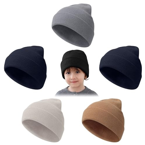 Mayoii 5 Pack Beanie for Kids, Colorful Winter Beanie Hats for Kid, Warm Stretch Knit Winter Hats for Kids, Suitable for 1-10 Years Old Daily, Outdoor Sports