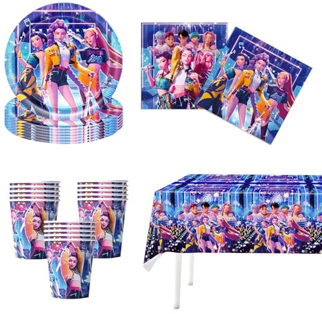 Party Tableware Set - 41/81PCS K Pop Birthday Decorations Demon Hunters Cartoon Themed Birthday Party Supplies Tablecloth Paper Plates Cups Napkins (A1)
