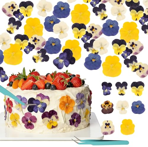 HUOMAQFAN 40 PCS Pressed Edible Flowers, 8 Types Naturally Dried Pressed Real Flowers, Edible Flowers for Cake Toppers Decoration, Mix Viola Tricolor Flowers for DIY Resin Crafts and Jewelry Making