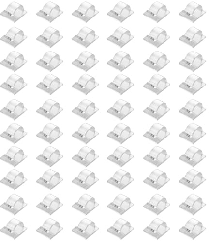 TAKONE 60 Stück Transparente Klebeclips selbstklebend Deko Kabel Wand | 60 selbstklebende transparente Clips, für Deko & Kabel, Wand, unauffälliges Design