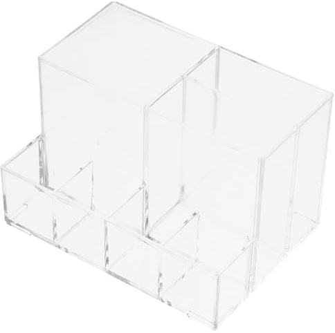 OUNONA Acrylic Makeup Brush Storage Bucket with Lid, Multi-compartment Cosmetic Brush Organizer, Lightweight and Easy to Carry for Bedroom and Office Use