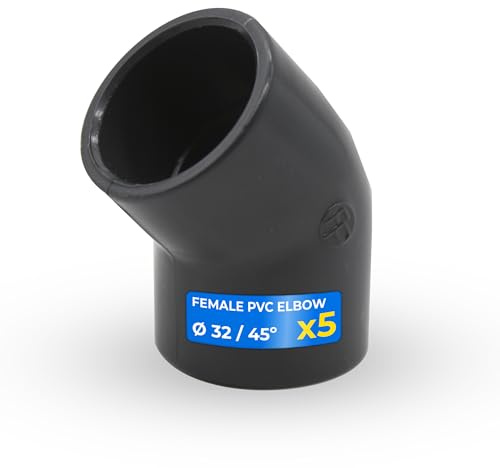 DOJA Barcelona Connettore PVC 45 Gradi - Ø 32mm - Confezione da 5 - Resistenza - Raccordo Curva a 45 Gradi, Compatibile con Altri Accessori - Tubo Gomito in PVC a Installazione Semplice
