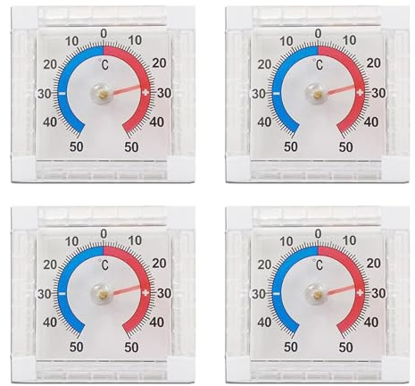 Termómetro analógico para ventana, para ventanas, invernadero, para ventanas, frigoríficos e invernaderos, 4 unidades, 7,5 x 7,5 cm, 4 unidades
