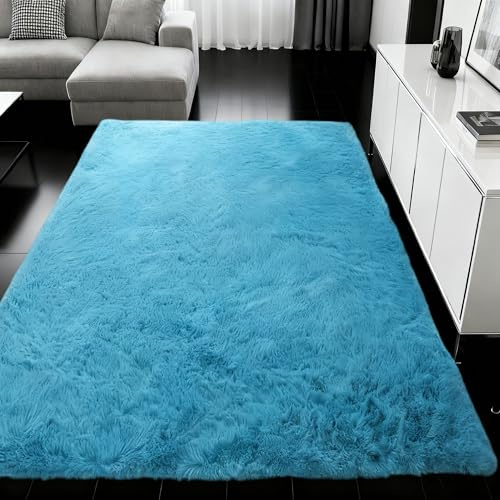 Vardagsrum Konstfäll 120 x 160 cm Halkfri Mjuk Sängmatta Enkel för Sovrum Barnrum, Blå