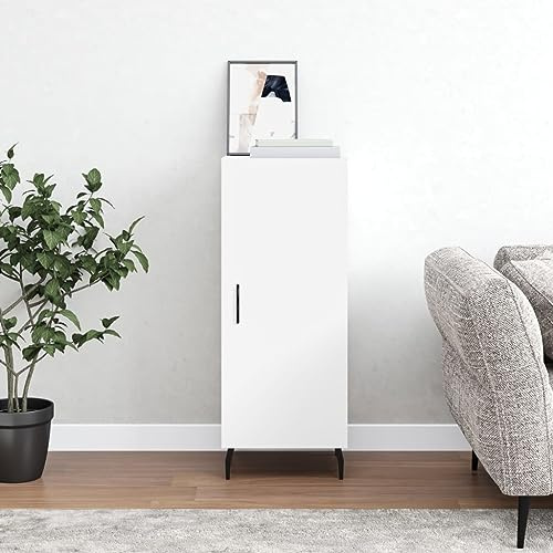 HETFTJN Sideboard Weiß 34,5x34x90 cm Holzwerkstoff mit Metallbeinen Modernes Beistellschrank für Wohnzimmer Flur Schlafzimmer Küche Landhausstil mit 3 Fächern und Tür Stabile Aufbewahrung