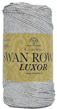 Fili & filati Cordino Swan Rowen Luxor, Lurex Metallizzato, 50% Cotone 50% poliestere, 200g-200m, per Borse Handmade all'Uncinetto 3-4 (Argento - 6401, ROWEN)