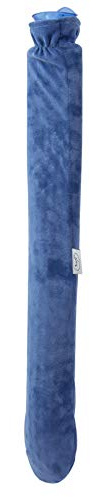 Kufl lång värmeflaska med blått överdrag för nacke, axlar och magar (80 cm/2,5 liter) 80 cm (Blå)