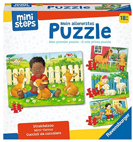 Ravensburger ministeps 4169 Mein allererstes Puzzle: Streichelzoo - 4 erste Puzzles mit 2-5 Teilen, Spielzeug ab 18 Monate