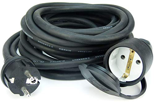 Varytec 1 x 7,5 m Schuko Baustellen-Verlängerungskabel IP44 H07RN-F 3G1,5, schwarz (für den Außenbereich und den Einsatz auf Baustellen)