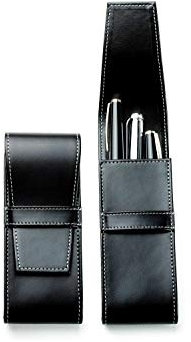 DELMON VARONE - Personalisierbares Schreibgeräteetui Cambridge Top Grain Leder Schwarz, Echtleder Stifteetui mit Verschlusslasche für 3 Schreibgeräte, Lederetui für hochwertige Kugelschreiber & Füller