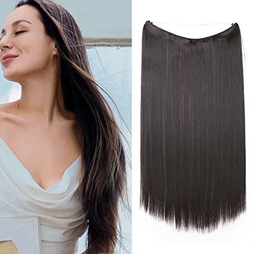 Silk-co Haarverlängerung mit Gummiband, Glatte Extensions mit unsichtbare Schnur, Synthetisch Haarteil wie Echthaar, Haarverdichtung Haar Extensions für Frauen, Dunkelbraun, 40cm