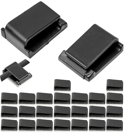 Kabelklämmor för limning, 25 st, i svart, 16 x 13 mm, kabelklämmor för TV, PC, köksapparat, lampa m.m., självhäftande kabelhållare, kabelhållare för vägg, tak, golv, kabelklämmor