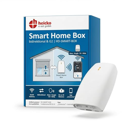 heicko Smart Home Box bi-direktional - WLAN Gateway für Rollladensteuerung & Jalousienmotor - Steuerung per App, Alexa, Google Home & Siri - bis zu 30 Motoren, 20 Zeitschaltungen