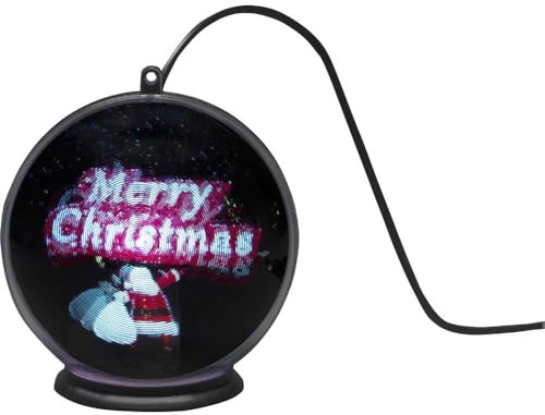 Konstsmide 1551-700 3D Hologrammkugel Merry Christmas, 2H Timer, aufstell- oder hängbar, 42 Dioden, Innen (USB), Schwarz, 42 LEDs