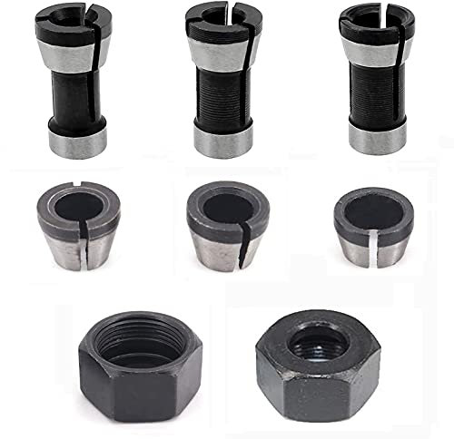 XPOOP 6 Stück Spannzangen Set, Oberfräse Spannzangen Adapter Spannzange für Fräser Spannhülse Spannmutter Oberfräse Zubehör 6mm 1/4 8mm Collet Adapter mit 2 Schraubenmuttern