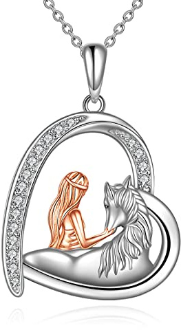 YAFEINI Hästhalsband med hänge för flickor, 925 sterling silver halsband, smyckesgåva för kvinnor, flickvän, 28.4*19.9 mm, Sterlingsilver, Kubisk zirkonia