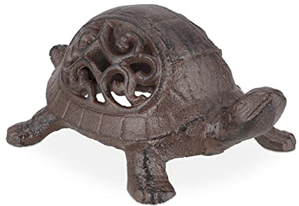 Relaxdays Deko Schildkröte, Gusseisen, wetterfeste Gartenfigur, HBT 6,5x10x15 cm, Dekofigur innen & außen, braun/schwarz