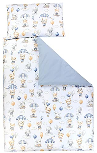 TupTam Juego de Ropa de Cama para Niños, de 2 Piezas., Animales con paracaídas/Azul, 135x100 cm