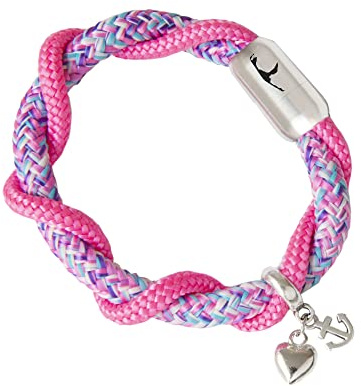 Paris Montana Das Original Boho Segeltau-Armband Love Tide, Zweireihig Geflochten, Anker, Sylt Gravur, Herz Anhänger, Magnetverschluss, Durchmesser 8mm Ø
