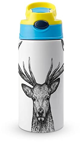 Thermoskanne 500Ml Schwarzer Hirsch Isolierflasche Thermobecher Vakuum Isolierte Für Schule Fahrrad Sport 19x6.8 cm