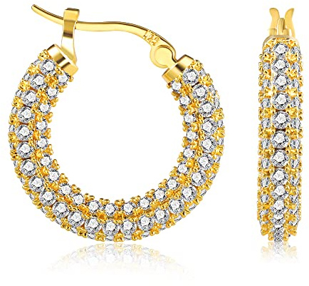 petites boucles d'oreilles créoles brillantes en or avec strass zirconium AAA+, boucles d'oreilles créoles hypoallergéniques en or pour femmes femmes filles