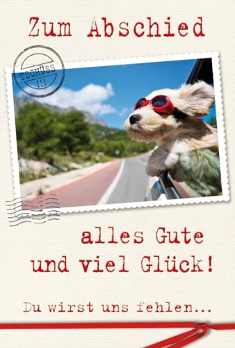 bsb Abschiedskarte - Karte zum Abschied in 11,5 x 17,0 cm - schöne Karte Abschied Kollegin & Kollege mit Hunde-Motiv - liebevolle Karte zum Ruhestand - Abschiedsgeschenk Kollegen Rente & Jobwechsel