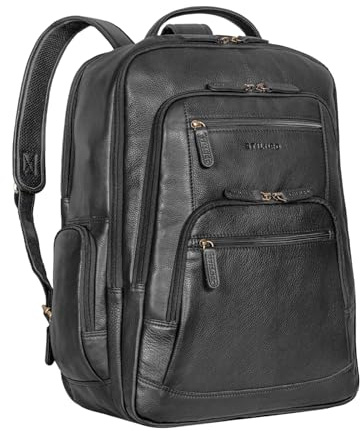 STILORD 'Igor' Großer Leder Rucksack Damen und Herren mit Laptop-Fach 18 Zoll Laptoprucksack Daypack Tagesrucksack Studenten Rucksack Echtleder - Business Büro und Uni, Farbe:schwarz