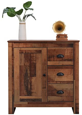 Homeke Rustic Brown Large Sideboard Storage Cabinet Unit Cupboard for living Room, Kitchen,Hallway