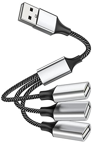 MEIRIYFA USB Splitter Y Cavo per Ricarica OTG, 3 in 1 USB 2.0 A Maschio a 3 Femmine Extender Hub Adattatore Split di Ricarica Dati per Telefono/PC/Auto/Laptop - 27cm