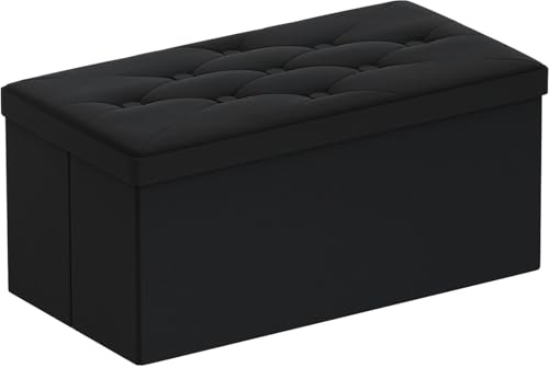 BRIAN & DANY Sitzbank mit Stauraum, Faltbarer Sitzhocker Samtstoff Sitztruhen mit Deckel, Aufbewahrungsbox Zum Sitzen für Wohnzimmer Schlafzimmer Flur, 80 x 40 x 40 cm (Schwarz)