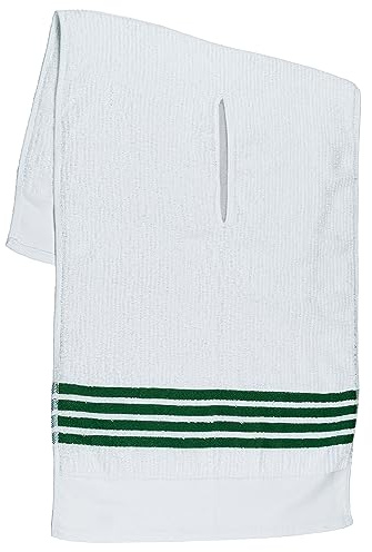 Golf Guys Tour Towel großes Frottee-Caddy-Handtuch, saugfähig, 48,3 x 111,8 cm, mittiger Schnitt, perfektes Golfwagen-Zubehör und Golftasche, Weiß mit grünen Streifen