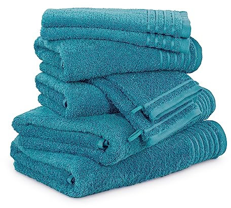 Möve Handtuchset New Classic 8-TLG Handtücher - 2X 20x15 cm + 2X 30x50 cm + 2X 50x100 cm + 2X 67x140 cm, 100% Baumwolle, Lagoon