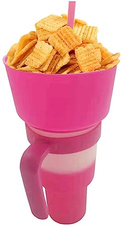 Eastuy Stadium Tumbler with Snack Bowl | 32oz 2 in 1 Cup Bowl Combo with Straw | Snack and Drink Cup with Straw | Leakproof Travel Cups Reusable Multifunction Cups for Adults Kids
