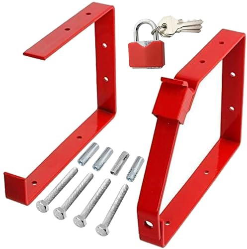 SPARES2GO Universal Lockable Bike Rack Brackets and Padlock Set (Red) Road Mountain Garage Shed