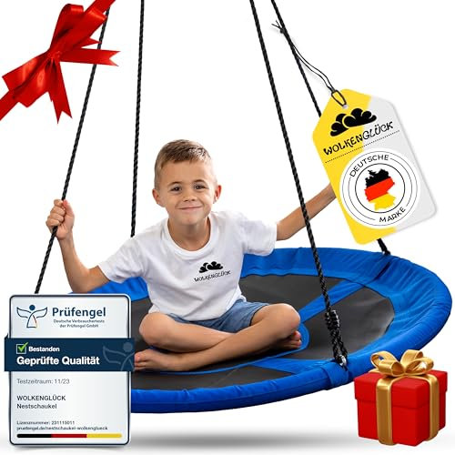 WOLKENGLÜCK® Altalena a nido [Ø 110 cm], regolabile in altezza, per interni ed esterni, per bambini e adulti, portata fino a 150 kg], altalena con accessori di montaggio, altalena per bambini