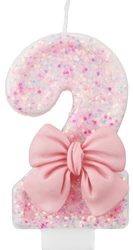 Bougies Anniversaire 0-9, 7,5cm Rose Noud Bougie Chiffre, Décorations de Gâteau pour Enfants, Filles, Adultes, Anniversaire, Mariage, Anniversaire, Fournitures de Fête(2)