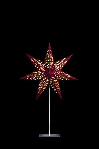 Sterntaler Dekostern | Weihnachtsstern Papier | Samt | Faltstern mit Ständer | Rot | 45cm | Innen | Glühbirne | Netzstecker