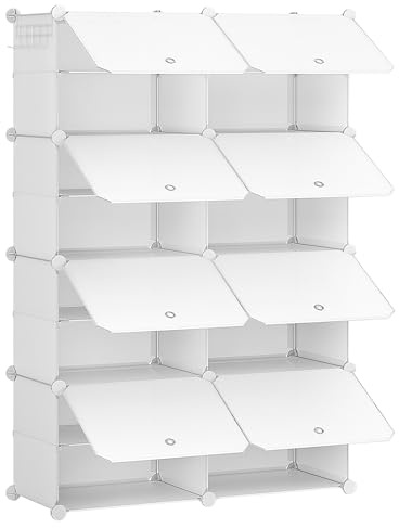 HOOBRO Scarpiera, Scaffale Portascarpe a 8 Scomparti, con Sportello, Scaffale Componibile in Plastica, Scomparto di 40 x 30 x 30 cm, per Corridoio, Portico, Dormitorio, Bianco EWT28SC01G1