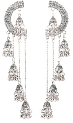 Jhumki Bell - Orecchini lunghi con nappine in perle, per donne e ragazze, stile bohémien, vintage, indiano, grandi orecchini pendenti esagerati, gioielli tradizionali, 0,98 pouces*5,03 pouces (2,5 cm
