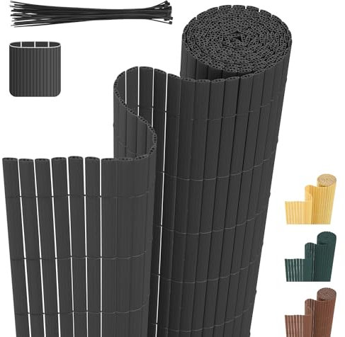 Cecaylie DREI Rippenverstärkungen,Anthrazit PVC Sichtschutzmatte Sichtschutzzaun,UV-beständig, schimmelfrei und pflegeleicht,Verstärkt Starke Privatsphäre für Garten Balkon Terrasse(0.9 * 3M)